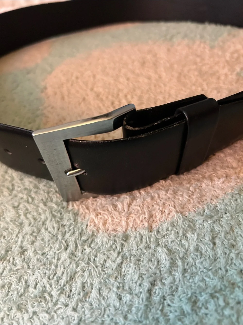 Men's Black Leather Belt with Silver Buckle